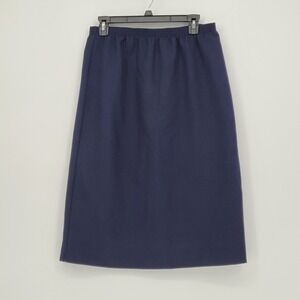 Vtg. Nikki Navy Blue Elastic Waist Pencil Skirt Sz 10 modest grandmacore classic